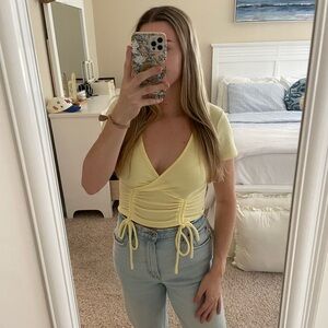 Le Lis Light Yellow Ruched Wrap Blouse